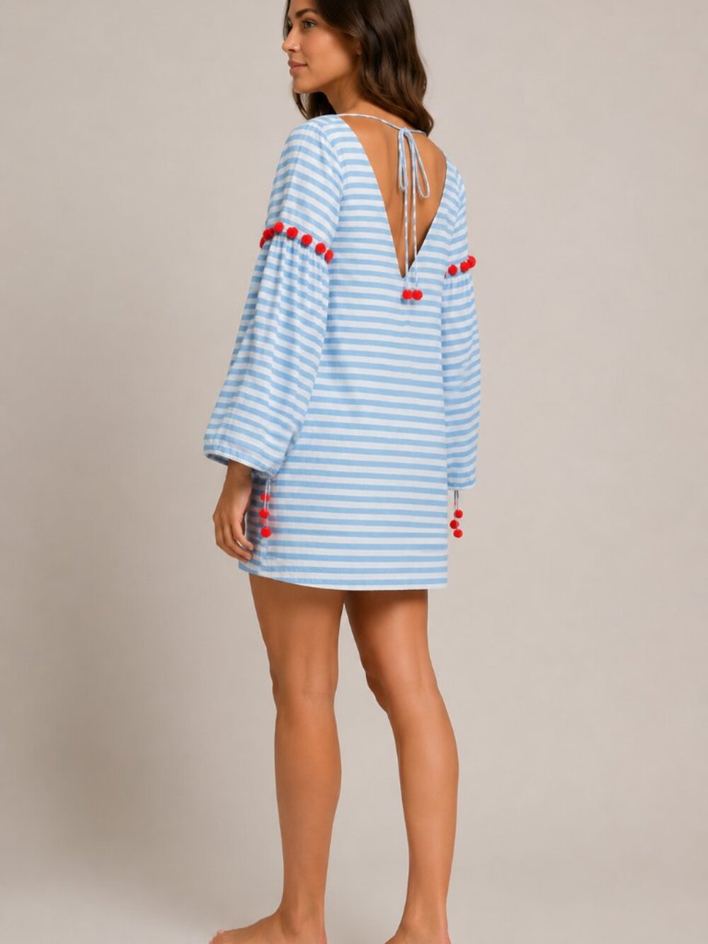 NWOT Stunning Blue & White Striped Beach Tunic with Neon Orange Details - M
